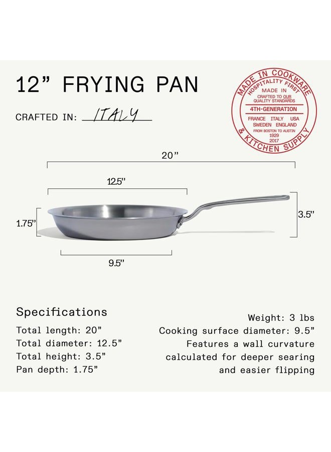 Madein Cookware - 12 Inch Stainless Steel Frying Pan - Made in Italy - 5 Ply Stainless Steel Coating - Professional Cookware - Induction Compatible - Image 3